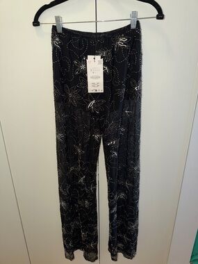 Zara Black Sequin-Embellished Straight Leg Pants